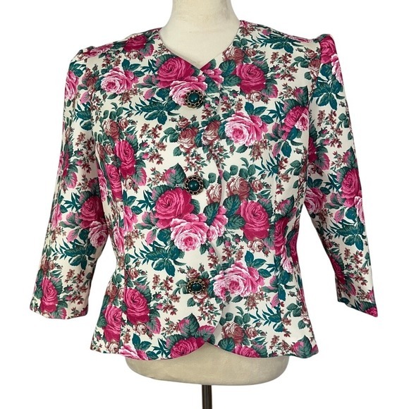 CB Jackets & Blazers - Vintage CB Floral Blazer‎ Jacket 3/4 Sleeve Button Front Career Office Womens 10